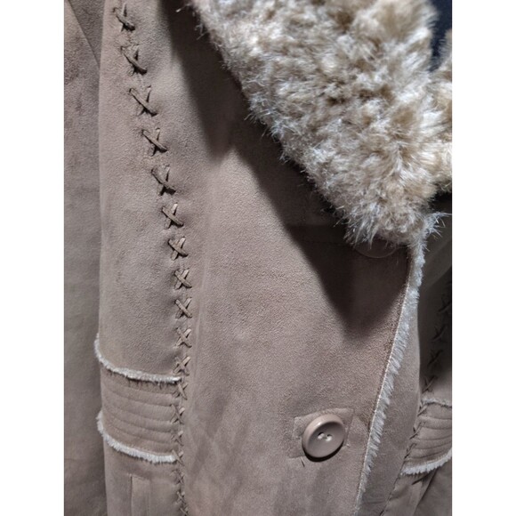 Braetan Jacket Camel Faux Suede Round Collar Faux Fur Lined Pockets Plus Sz30/32 - Picture 6 of 13